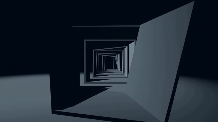 Túnel Abstrato Escuro de Quadrados Geométricos em Rotação