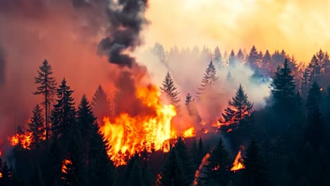 a large fire is burning in the middle of a forest