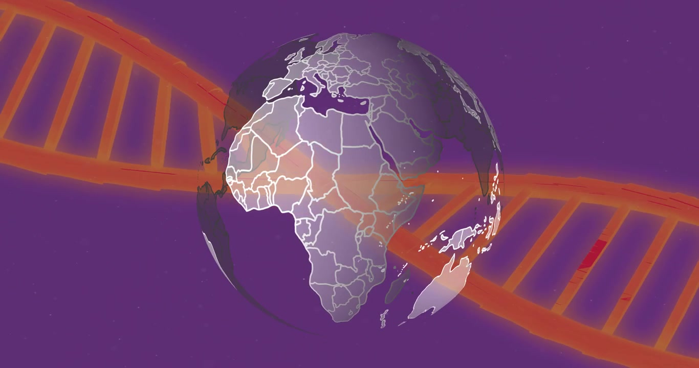 Globo Rotante con Animazione di Sfondo di un Filamento di DNA