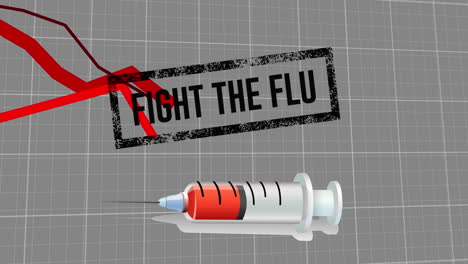 animation of fight the flu text over syringe icon with graph on grey background