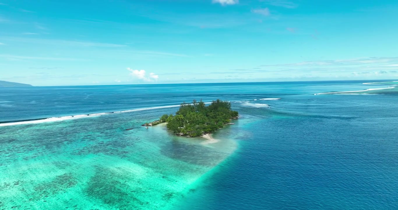 Aerial view of a lonely remote island in French Polynesia