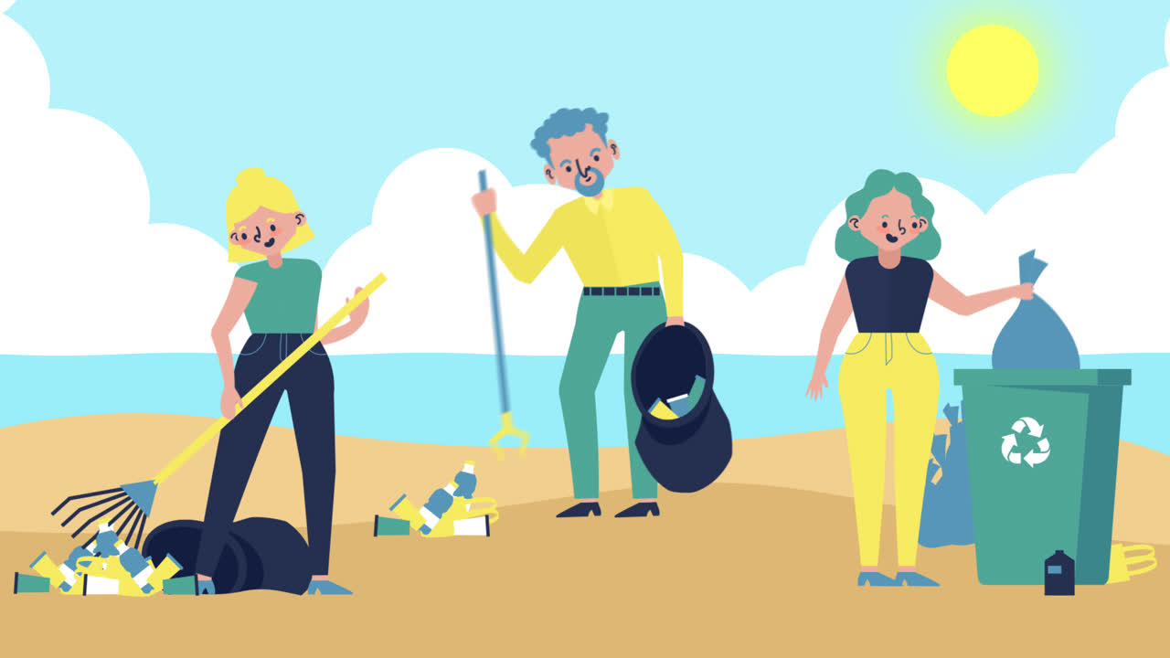 해변 청소 자원 봉사자