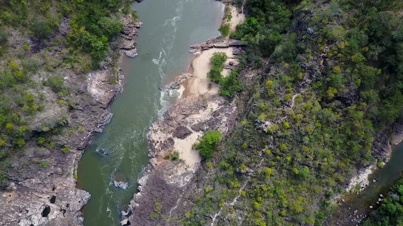 Top view of a river in a tropical forest