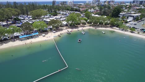 Floating-Boom-Creating-Olympic-Length-Swimming-Pool-In-The-Calm-Waters-Of-Tallebudgera-Creek-Estuary-In-Queensland,-Australia