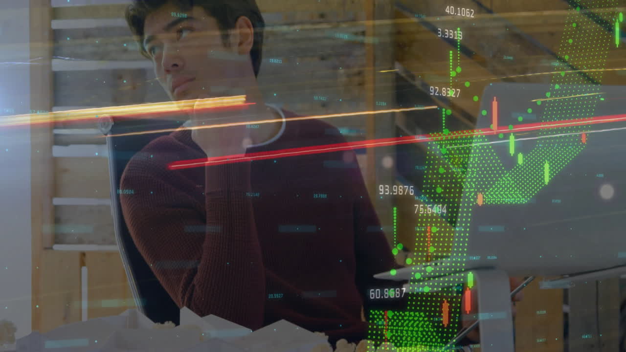 아시아 사업가 사무실에서 금융 데이터 처리의 애니메이션