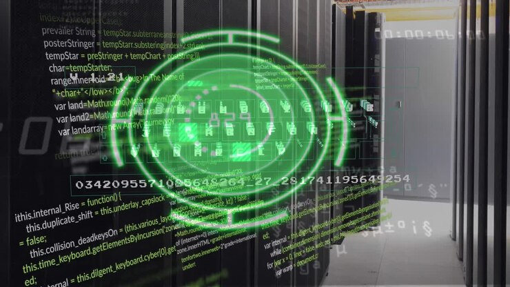 Animation of green circle with data over servers