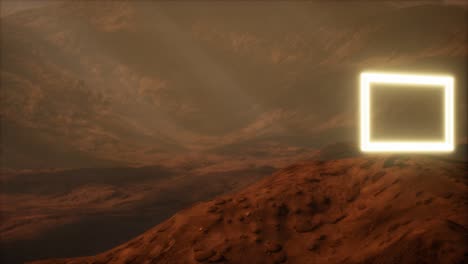 Neon-Portal-on-Mars-Planet-Surface-With-Dust-Blowing