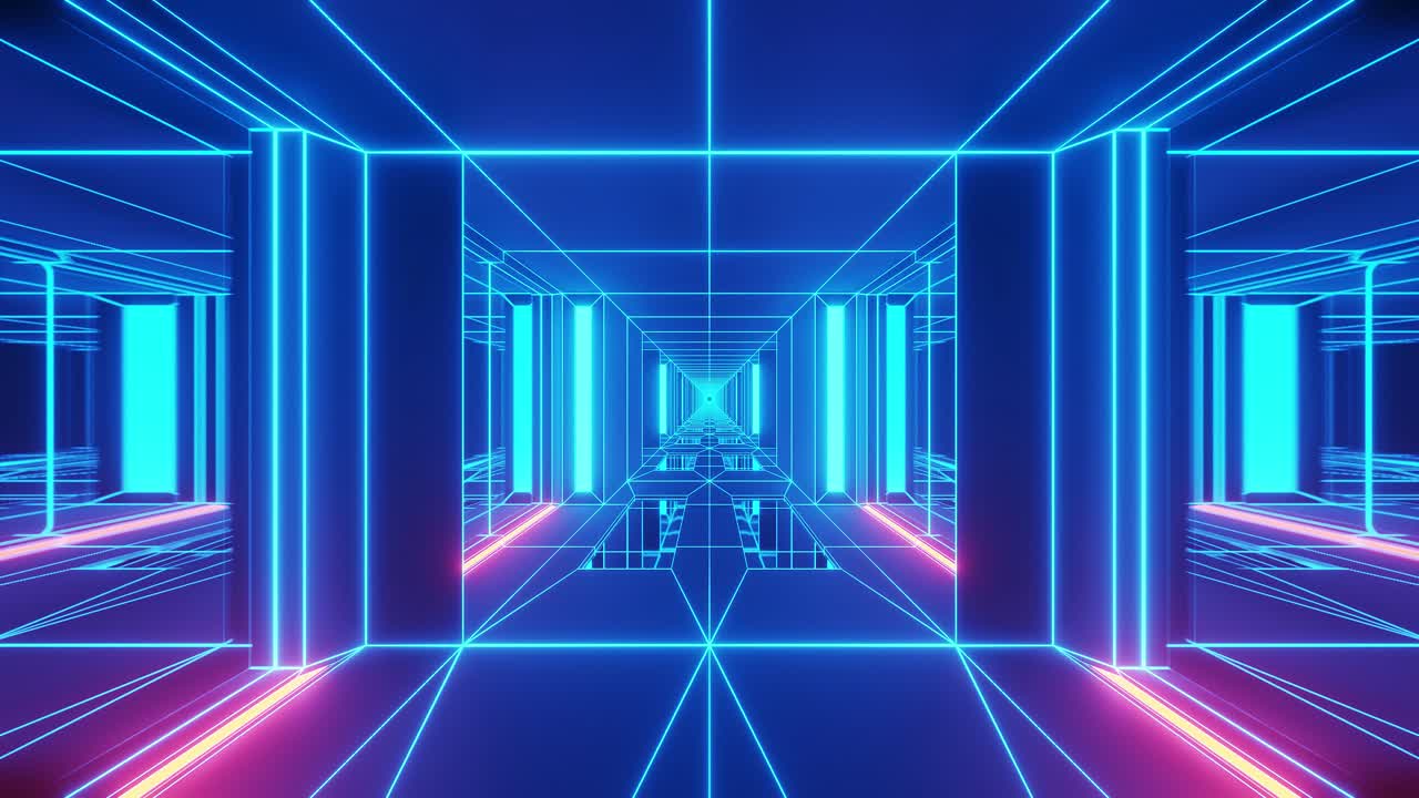 Neon Tunnel: A Cyberpunk Journey Through Glowing Lines and Geometric Shapes