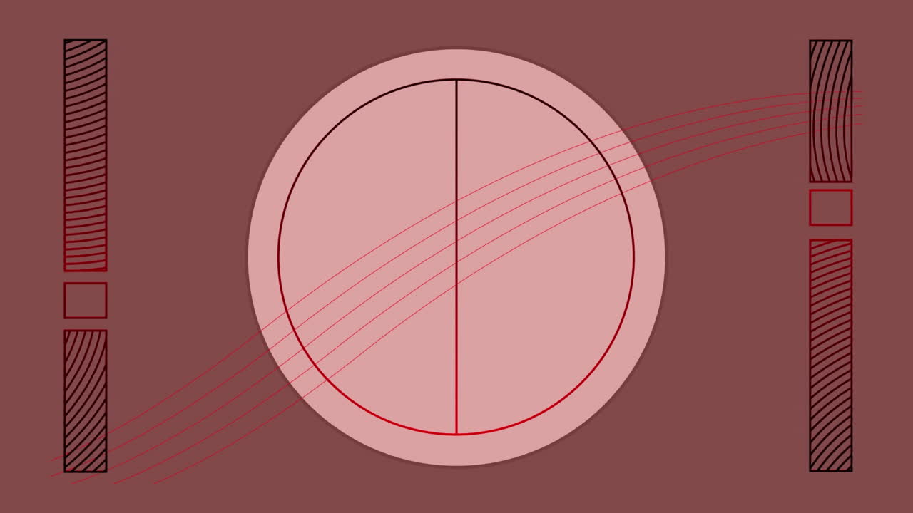 빨간색 배경에 원형 및 추상적인 모양에 반해 움직이는 파동형 선의 디지털 애니메이션