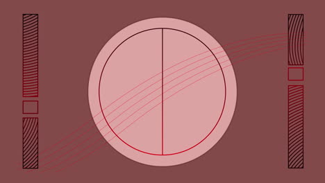 animación digital de líneas onduladas que se mueven contra formas circulares y abstractas sobre fondo rojo