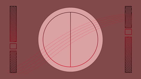 digital animation of wavy lines moving against circular and abstract shapes on red background