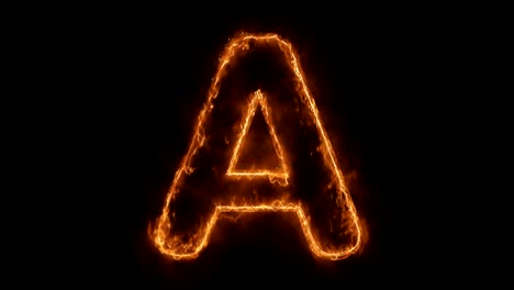 alphabet a word hot animated burning realistic fire flame loop.