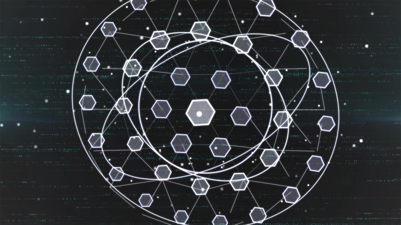 Centrální šestiúhelníková síť se tvoří po objevení polygonu, kreslí oblouky a propojuje uzly pro technologii.