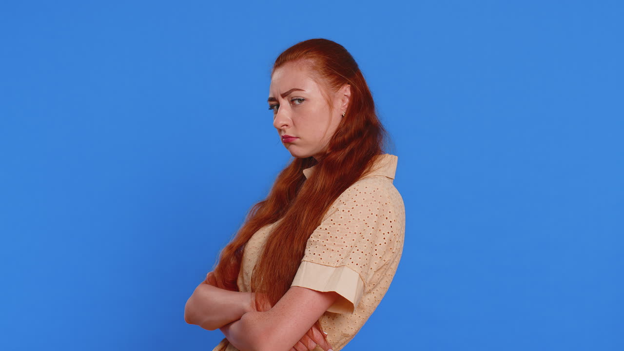 Offended adult woman having misunderstanding frustrated after quarrel ignores communication talk