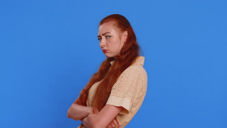 offended adult woman having misunderstanding frustrated after quarrel ignores communication talk