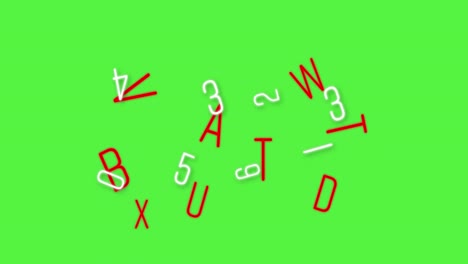 digital animation of multiple changing alphabets and numbers moving against green background