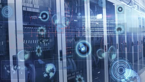 animation of data processing over server room