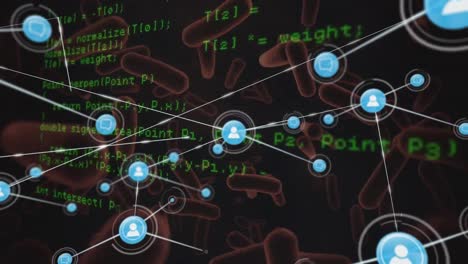 rete di icone digitali e elaborazione dei dati contro i vasi sanguigni galleggianti