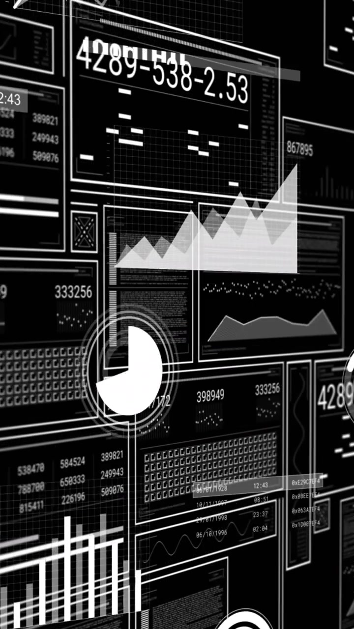 Animation of data processing on black background