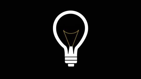 light bulb turning on black background. digital animation with alpha channel
