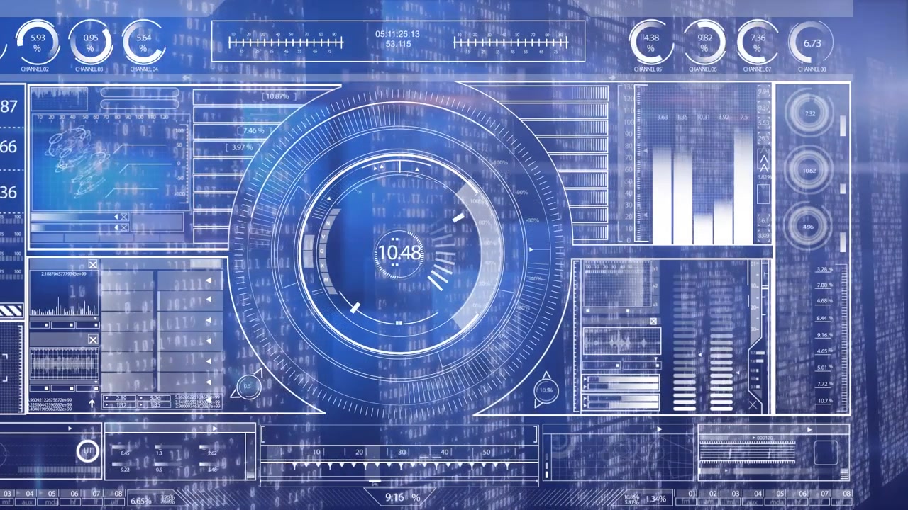 Animation of scope scanning and data processing on blue background