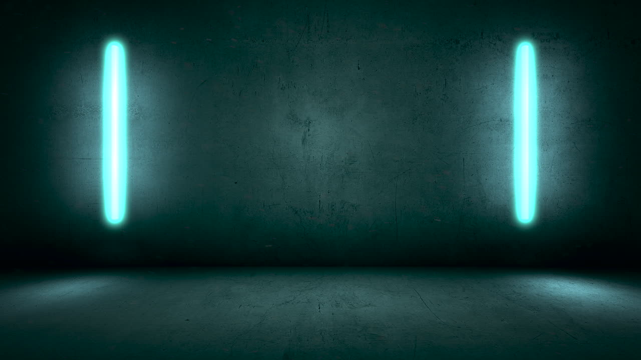 cámara de movimiento de animación y luces de neón brillantes en el fondo de la pared en el club