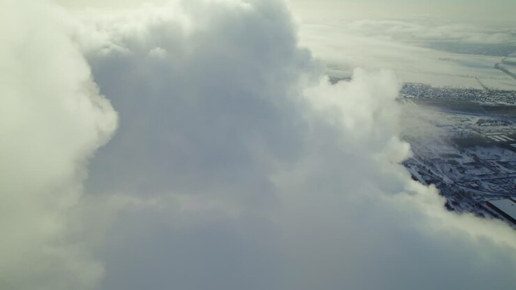 Aerial view of a power plant in winter