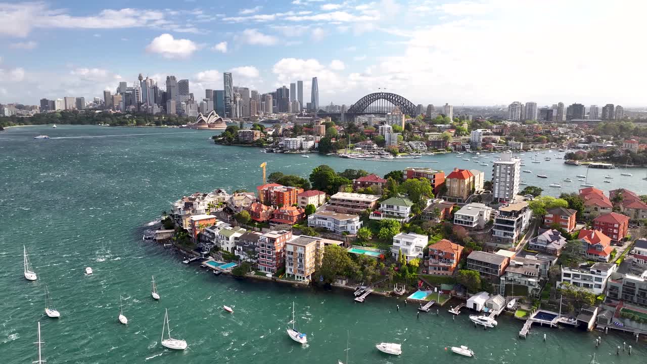 Sydney cityscape, aerial view of downtown and iconic buildings. Travel destination, Australia.