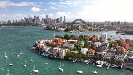 sydney cityscape, aerial view of downtown and iconic buildings. travel destination, australia.