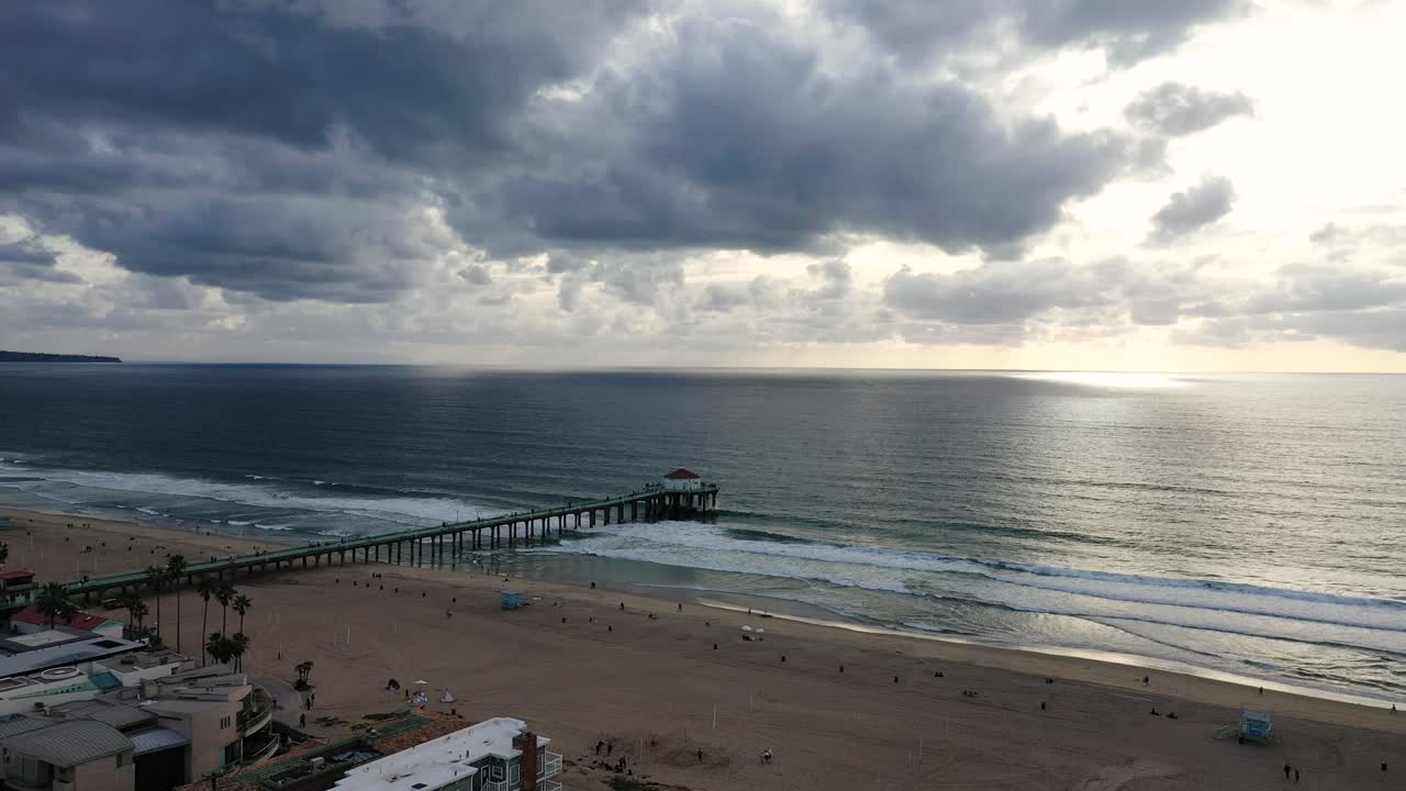 Drone sunset view of Manhattan Beach, California