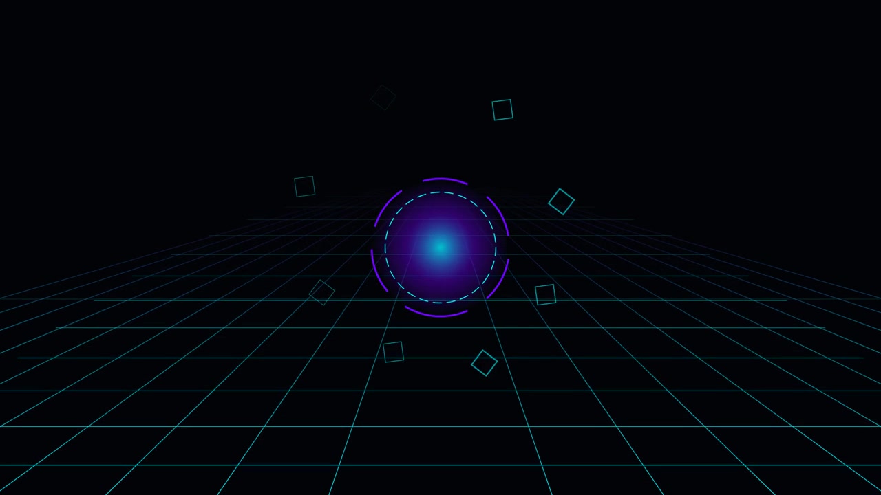 Abstract Glowing Sphere with Digital Grid Background
