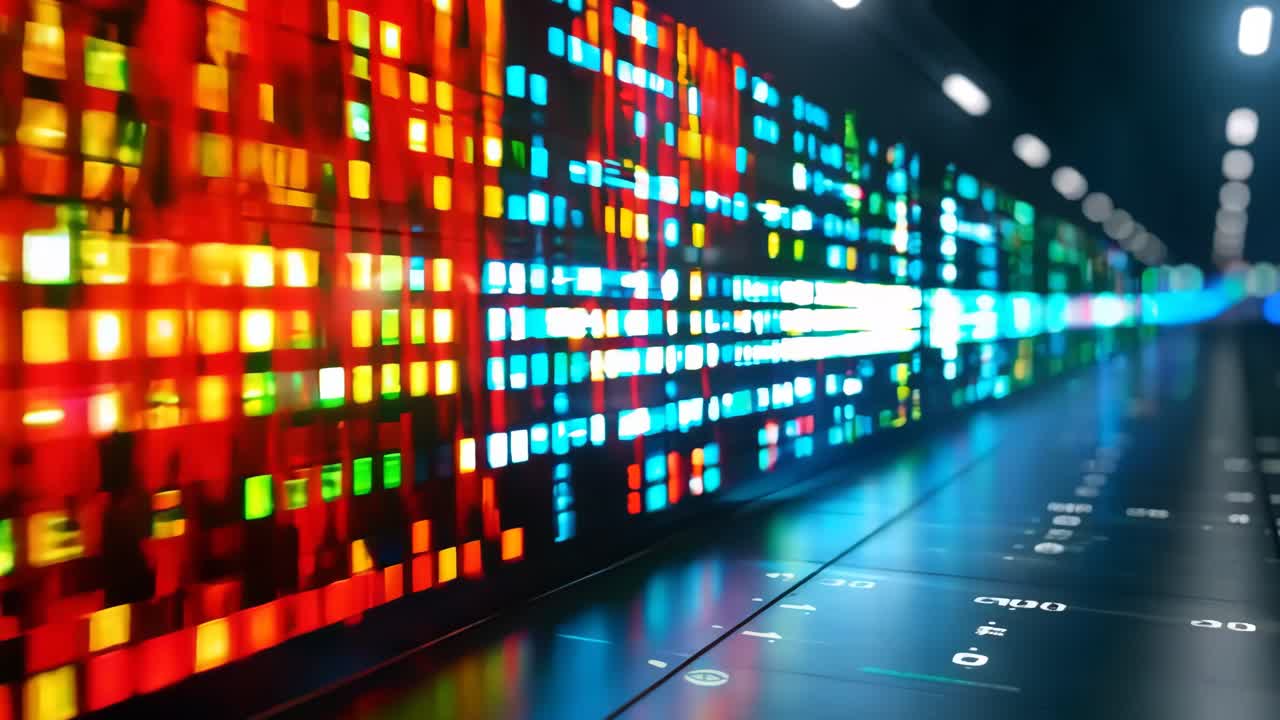 A computer screen with a colorful display of numbers and letters ...