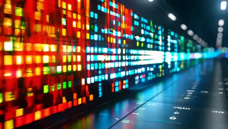a computer screen with a colorful display of numbers and letters. concept of technology and information, with the bright colors and patterns suggesting a fast-paced, high-tech environment