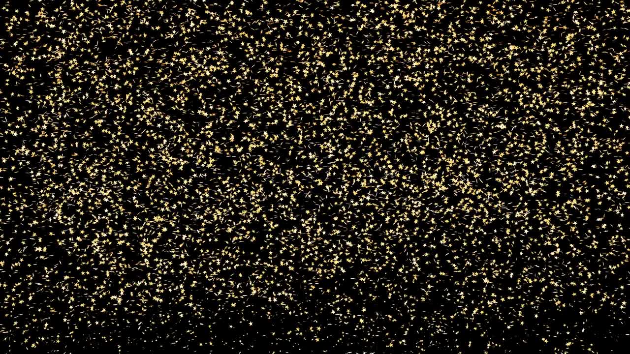interminable lluvia lenta de un montón de pequeñas estrellas doradas en negro
