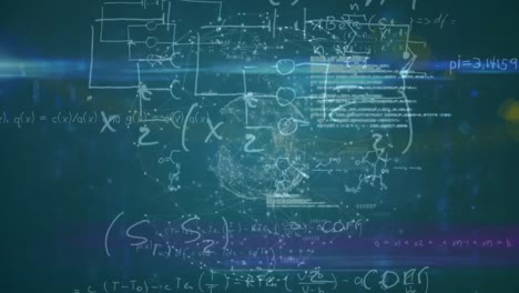 Animación-De-Sumas-Matemáticas-Y-Diagramas-Sobre-Puntos-Conectados-Que-Forman-Un-Globo-Sobre-Fondo-Azul