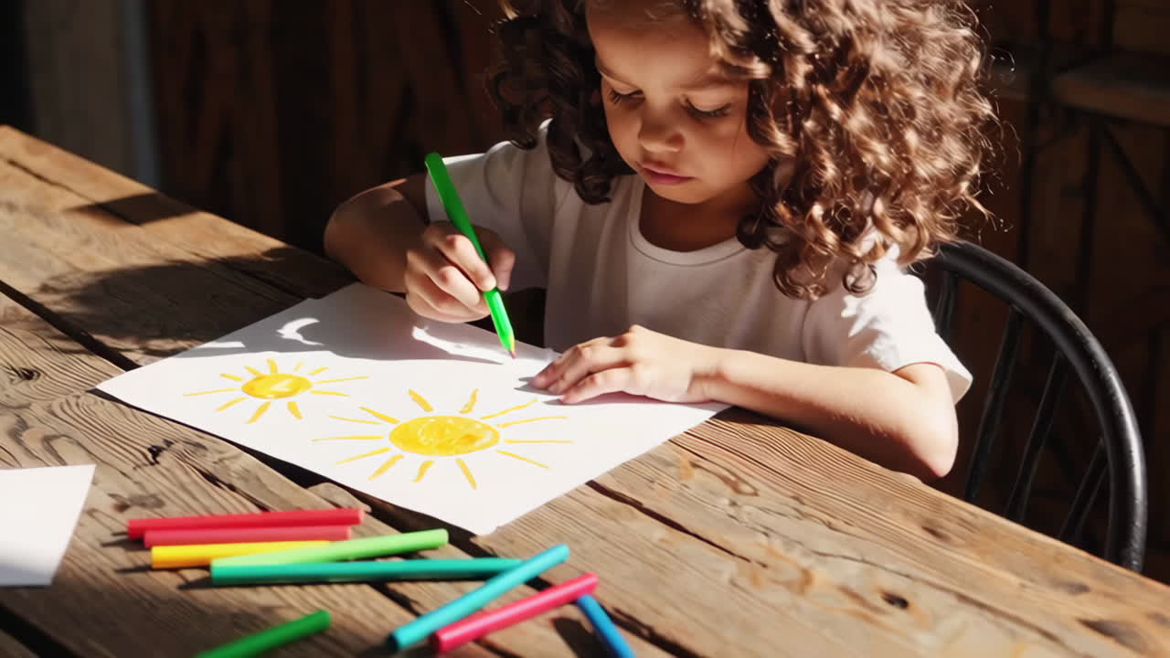 Little Girl Drawing a Sun