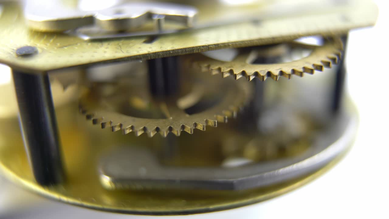 Clockwork Mechanism Of Retro Clock Rotating Cogwheels Gears Close Up
