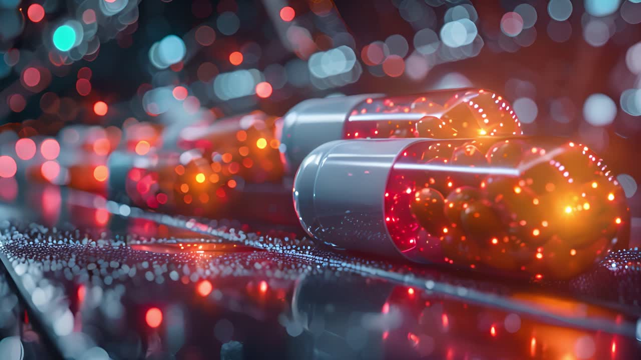 Futuristic Glowing Capsules on a Digital Surface