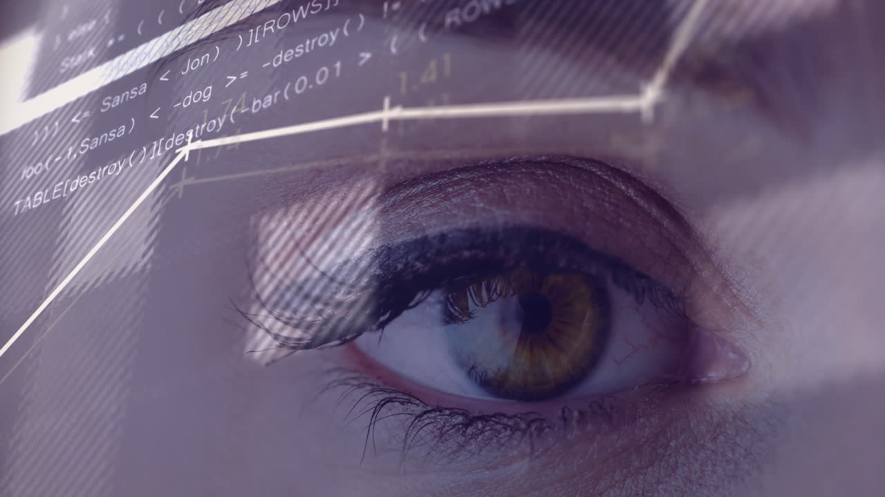 animazione dell'elaborazione dei dati finanziari sotto l'occhio di una donna caucasica