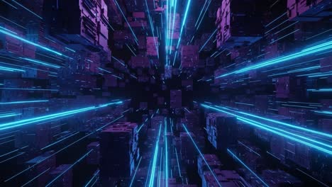a journey through a neon-infused digital realm: experience the futuristic velocity and vibrant aesthetics of glowing lines and cubes in an impressive visual landscape