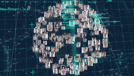 animación del procesamiento de datos y redes de conexiones sobre molienda