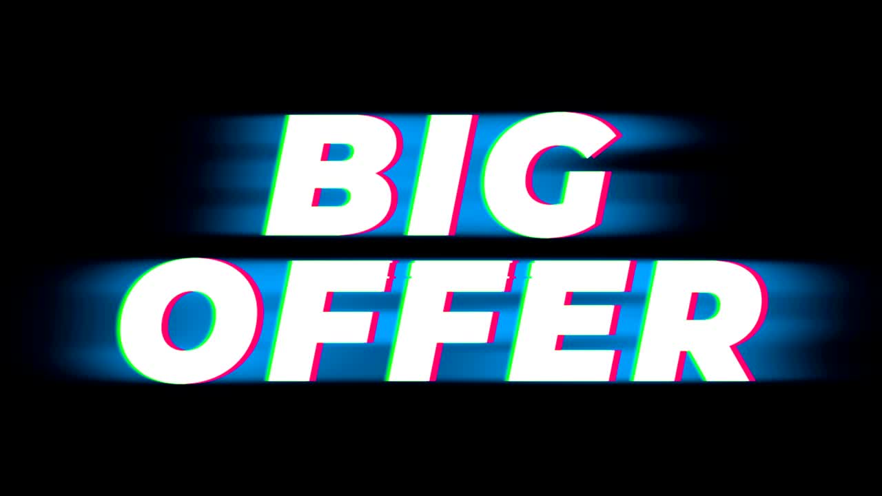 una gran oferta de texto vintage para la promoción del efecto glitch.