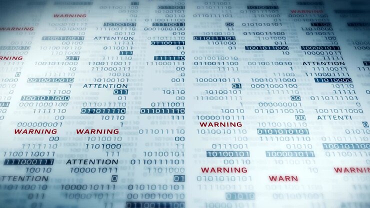 Warn- und Hinweismeldung mit Binärzahlen. Online-Web mit digitaler Technologie-Schleifenanimation. Konzept für Computer-Netzwerkprobleme und Fehler