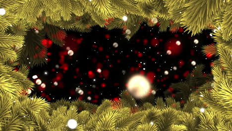 Animation-of-christmas-tree-branches-over-snow-falling-background