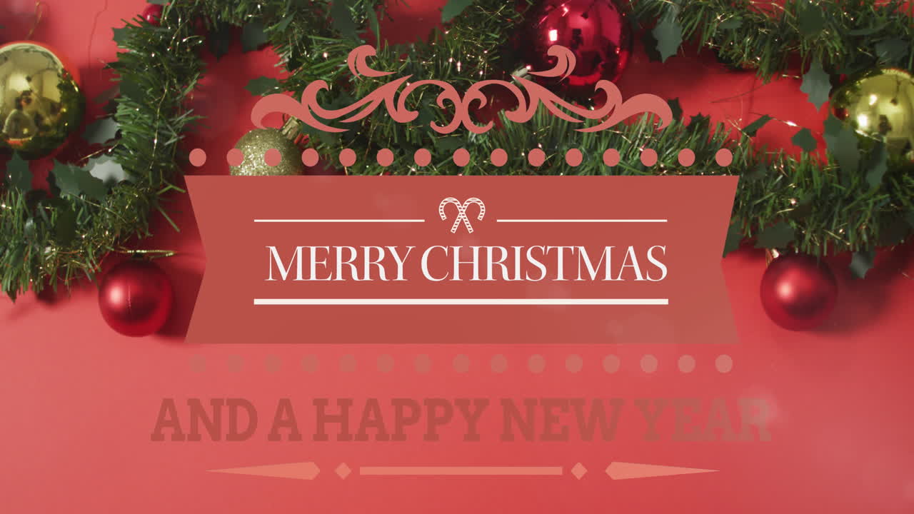 크리스마스 장식 위에 메리 크리스마스 텍스트의 애니메이션
