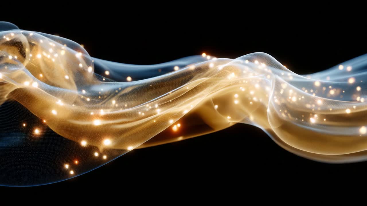 An ethereal swirl of light and texture creates a mesmerizing visual dance, showcasing the interplay of shimmering particles against a dark backdrop, captivating the viewer's imagination