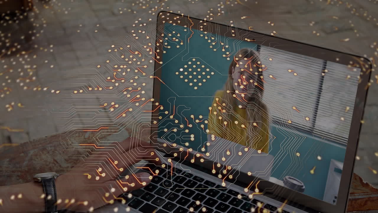 Animation of processor socket over person having video chat