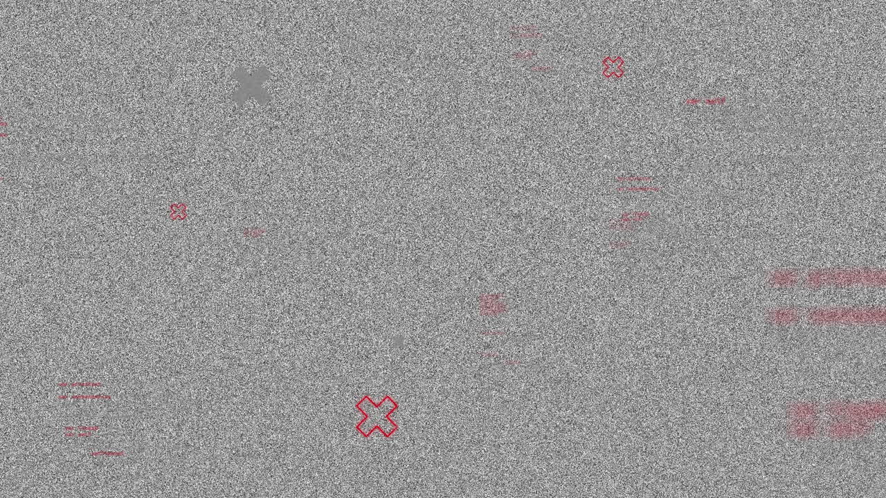 animación de cruces y escritos en la pantalla con glitch