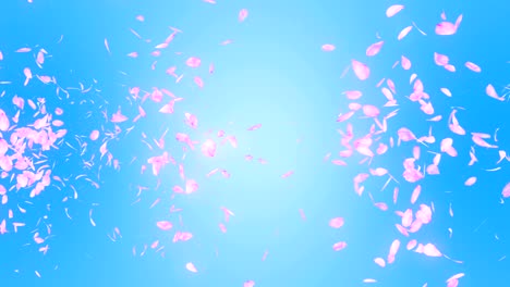 cherry blossom petals falling on blue background, loop glitter animation,