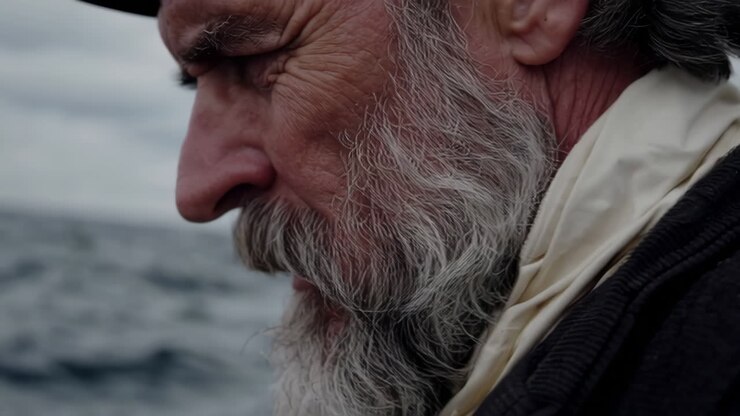 Vecchio Marinaio che Osserva il Mare in Tempesta